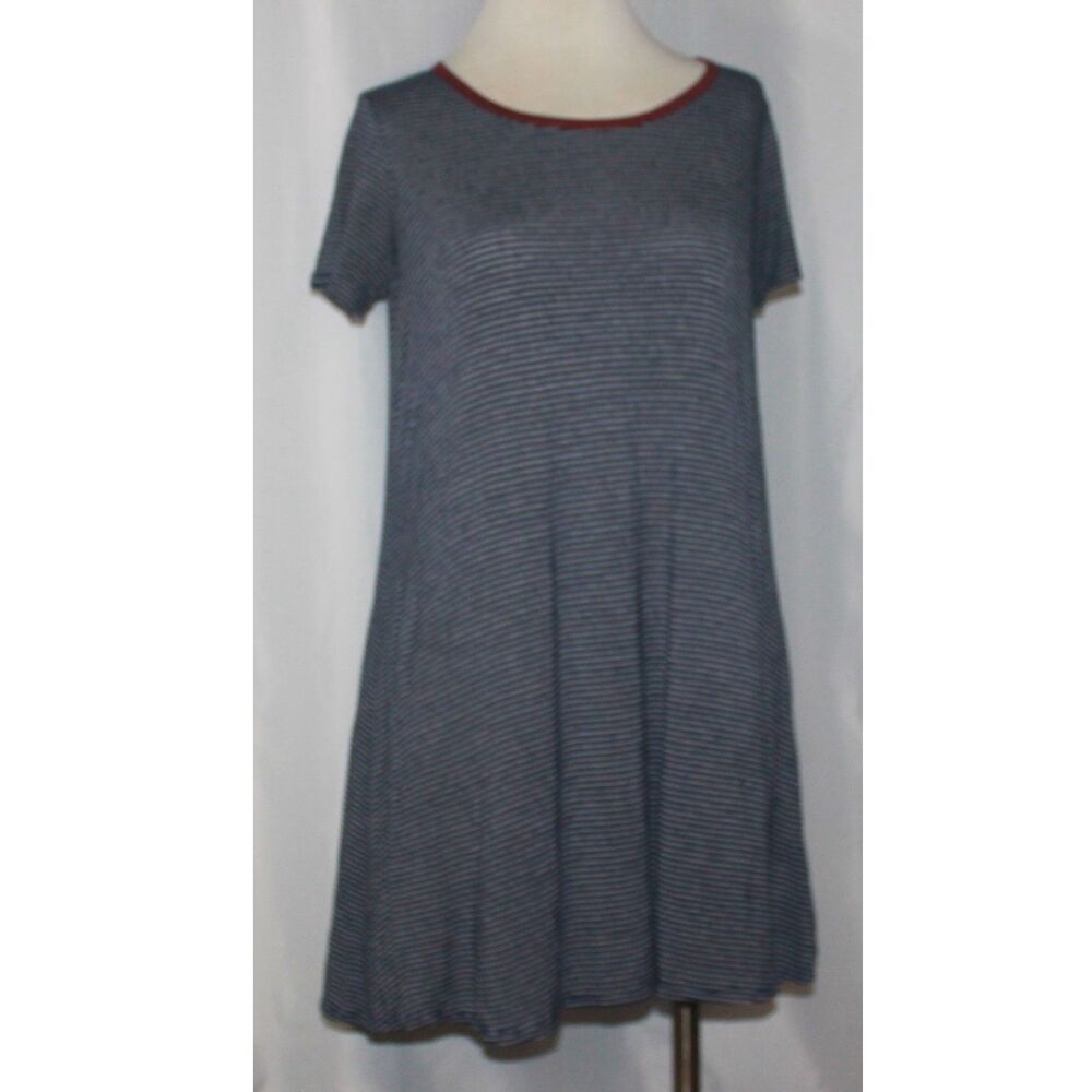 Love/Fire Navy Blue & White Stripe Knee Length T-Shirt Dress Size M